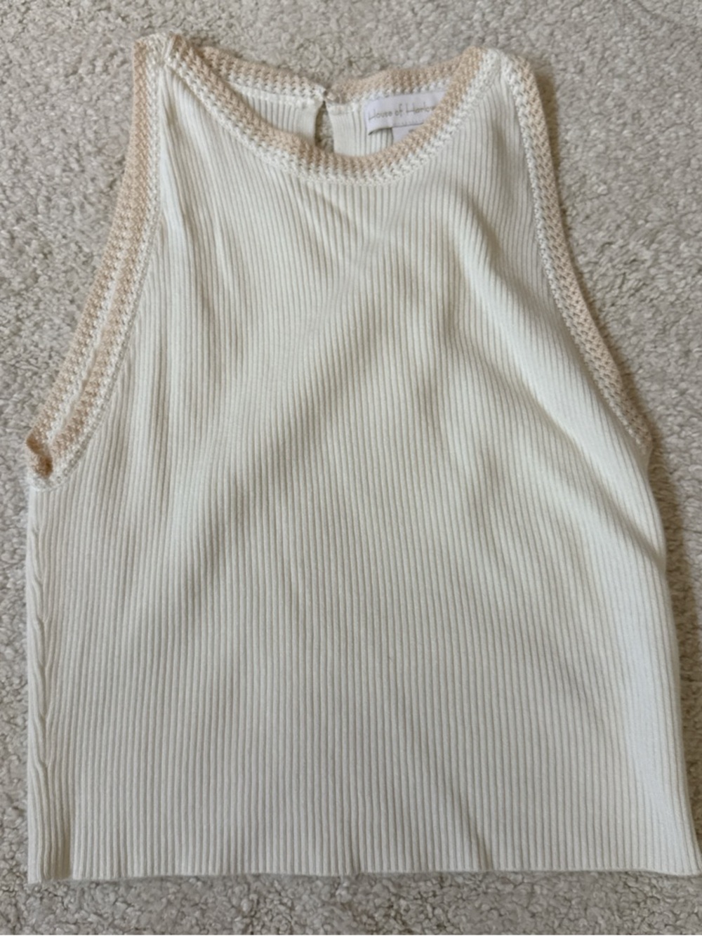 House of Harlow 1960 Cream Ribbed Knit Tank with Crochet Trim